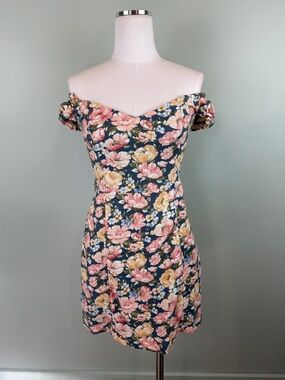Abercrombie & Fitch Linen blend Floral Off-Shoulder Mini Corset Dress sz Small